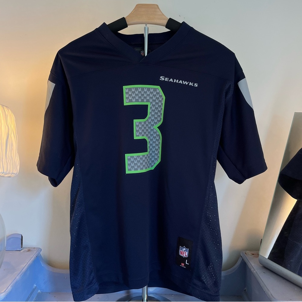 Large Russell Wilson NFL Blue Green Seattle Seahawks Jersey Nike